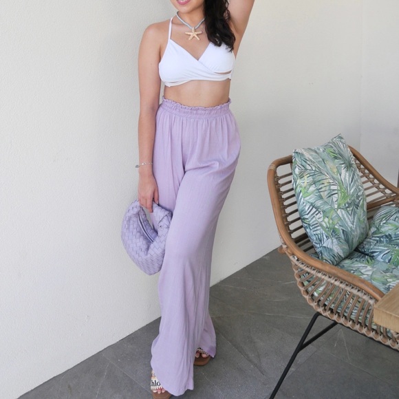 Lavender lilac linen pants - Picture 1 of 4